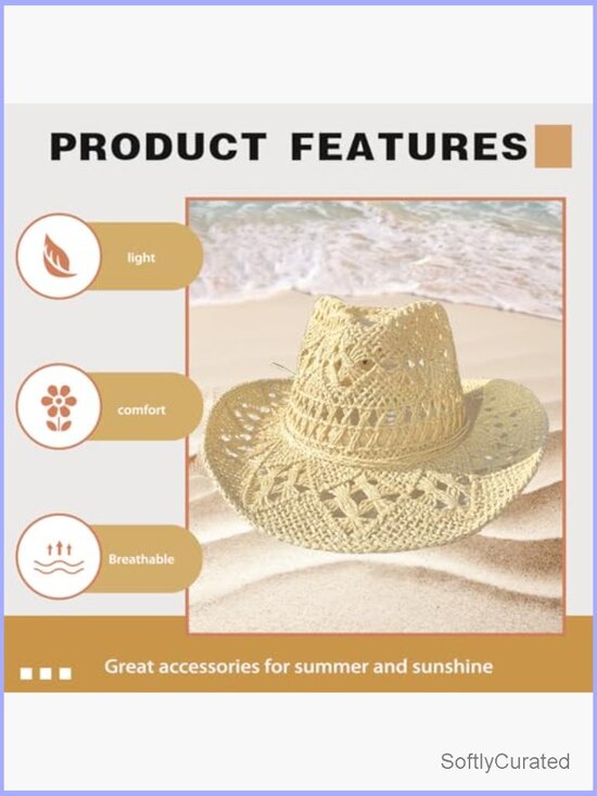 Sparkly Straw Cowboy Hat for Women Foldable Wide Brim Sun Hat main image 6